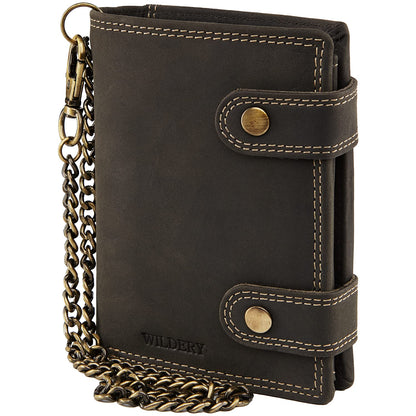 Wildery® RFID biker wallet with chain I wallet with chain men I wallet with security chain I biker combo wallet vertical format I men's gifts / #Vintage Chain WI110 (Black)