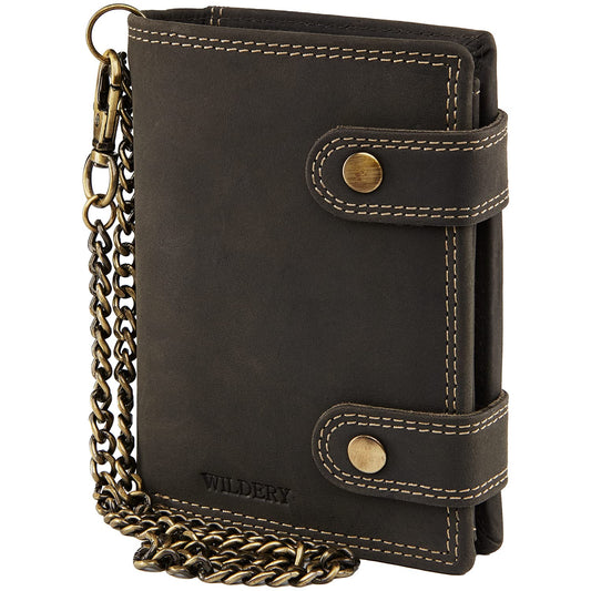 Wildery® RFID biker wallet with chain I wallet with chain men I wallet with security chain I biker combo wallet vertical format I men's gifts / #Vintage Chain WI110 (Black)