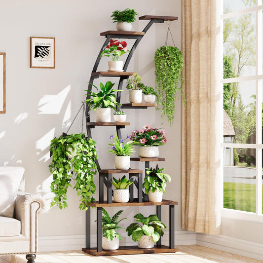 BACEKOLL Indoor Plant Stand: 9-tier metal plant shelf, 160cm tall, accommodates multiple houseplants, corner flower rack for living room, patio, metal/wood, black.