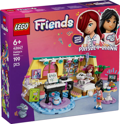 LEGO Friends Paisley's Room, build and play set for imaginative role-playing, gift for girls aged 6 and up, includes 2 minifigures and a bunny figure, educational toy.