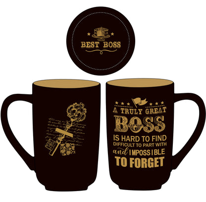 Doublewhale Boss Gifts, Best Boss Mug, Gifts for Men for Birthday, Farewell, Night Out, Retirement, Boss Day, Christmas, 530ml, black ceramic coffee mug with spoon lid card, beautiful.