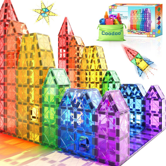 Magnetic tiles kids toy STEM magnet toy for toddler Magnetic blocks building toy Preschool learning Sensory Montessori toy for 3+ year old boys and girls