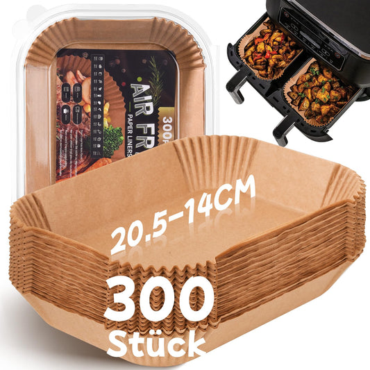 300 pieces of parchment paper for air fryer with dual chamber, 20.5x14CM Airfryer parchment paper for Ninja Dual Zone/Double Stack, compatible with Ninja AF300EU, AF400EU, AF400EUCP and other Dual Zone Air Fryers.