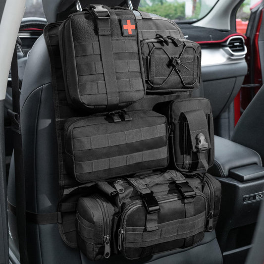 ZACITLEI Universal Tactical Car Seat Back Organizer, Front Seat Back Storage Bag Backseat Protector with 5 Removable Molle Pouch for Most Vehicles