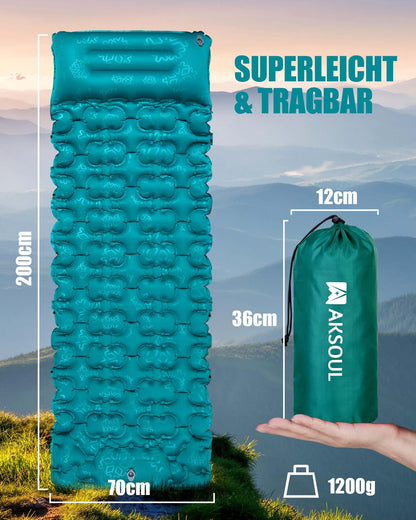 Ultralight Camping Inflatable Outdoor Sleeping Pad: 10CM High Lightweight Self Inflating Air Mattress - Compact & Portable - Anti-Ripstop & Waterproof Camping Mat for Hiking Travel Backpacking (Blue)