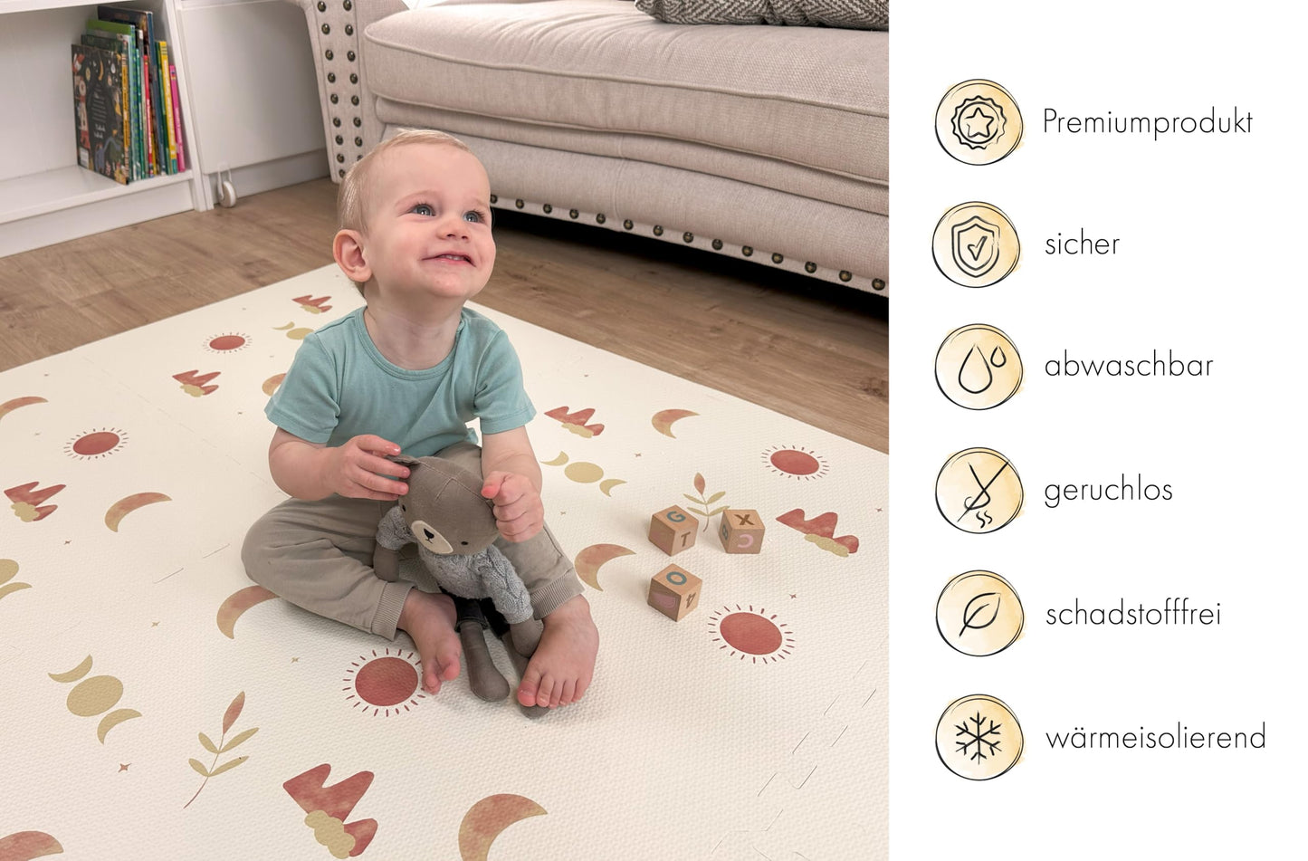 LITTLE LEMON - Stylish Play Mat Moon | Extra Large Puzzle Mat 180x120 cm | XL Pieces 62 cm | BPA and Toxin-Free Baby Crawling Mat