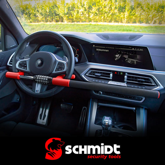 SCHMIDT security tools Steering Wheel Lock, Extra Long Steering Wheel Lock, Immobilizer, Car Theft Protection, Steering Wheel Lock with Keyless Combination Lock for Cars, RVs & Trucks