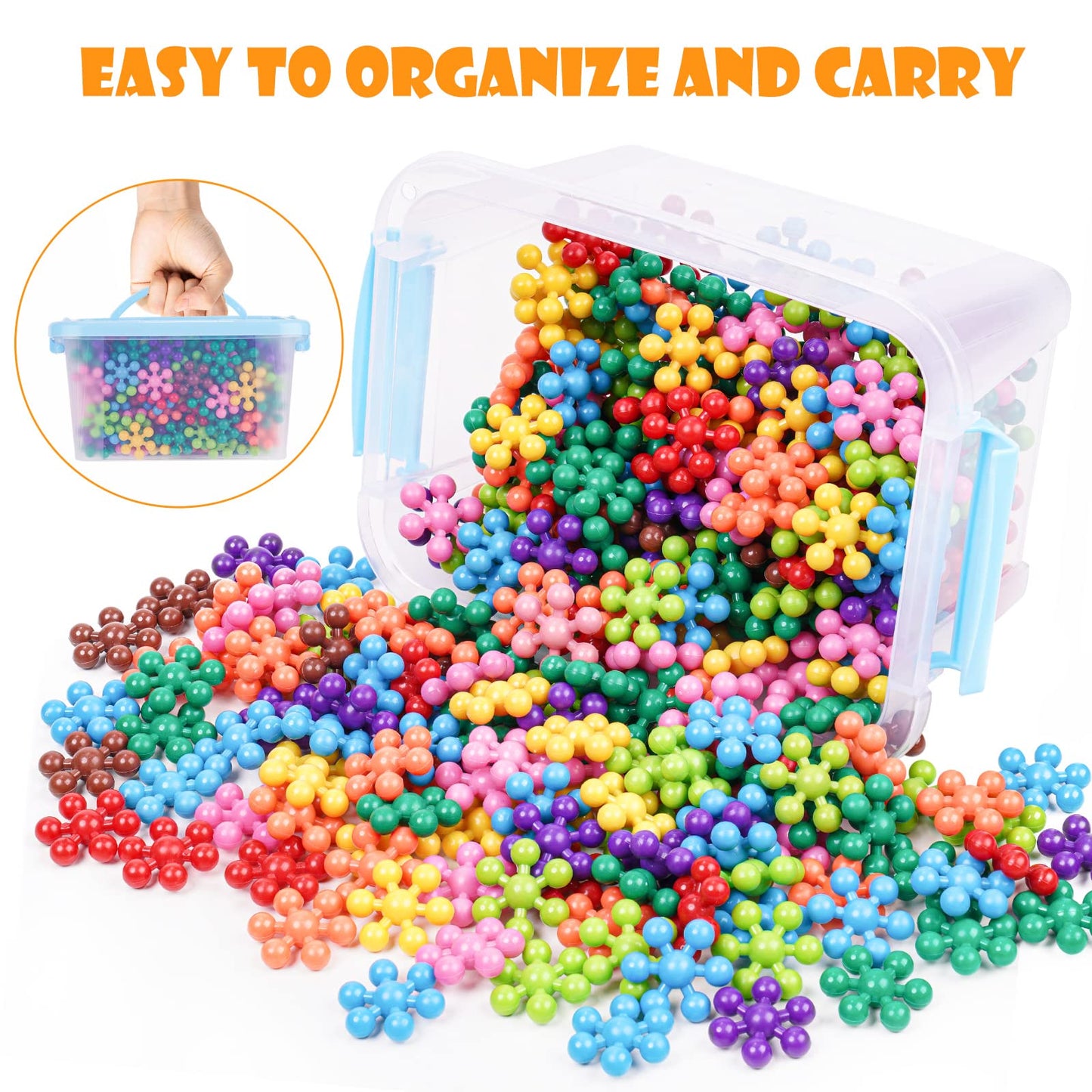 NiToy Snowflake Connect Blocks 300 Pieces for Kids 3 and Up, multicolor plastic blocks for early learning and creativity, STEM toy with carrying bag, safe material.