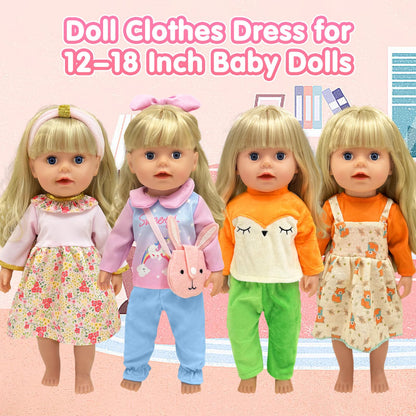 11 doll clothes set for 30-43 cm 13-18 inch, Cute doll clothing accessories newborn baby doll clothes set Include hats headbands underwear and bag dress outfits for baby doll