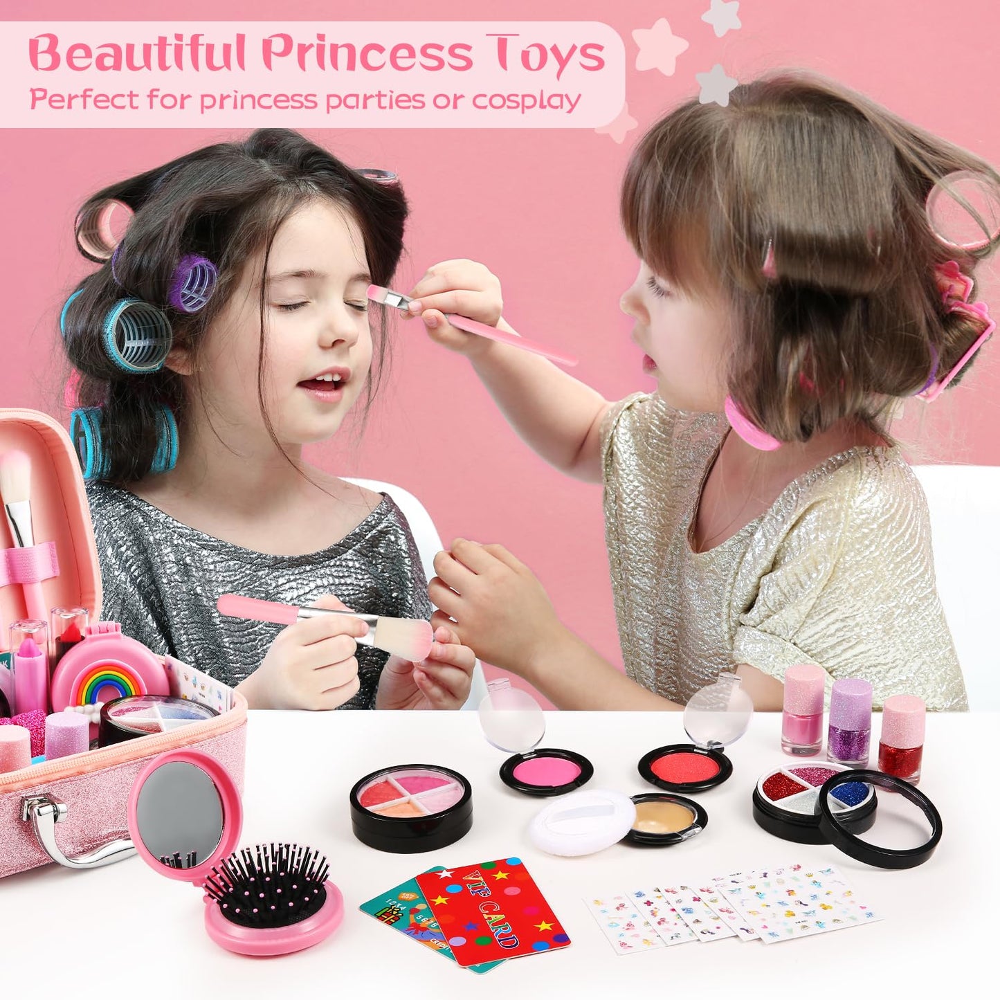 SLEMAKO Kids Makeup Set for Girls, 29PCS Washable Makeup Case for Girls, Halloween Christmas Birthday Gifts for Girls 3 4 5 6 7 8 9 10 Years