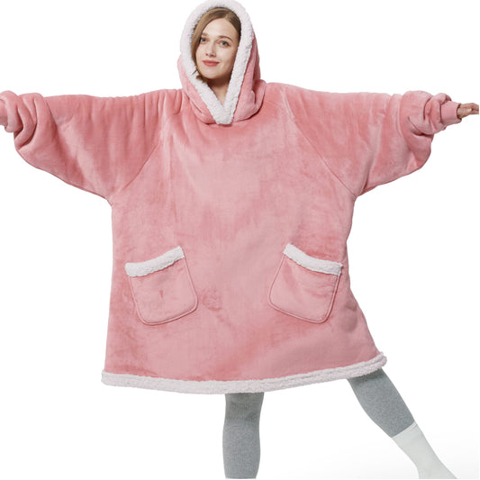 BEDSURE Hoodie Blanket with Sleeves and Hood - Wearable Blanket with Sherpa Sleeves for Women as Gifts, Fried Egg Design, 95x83cm, Pink