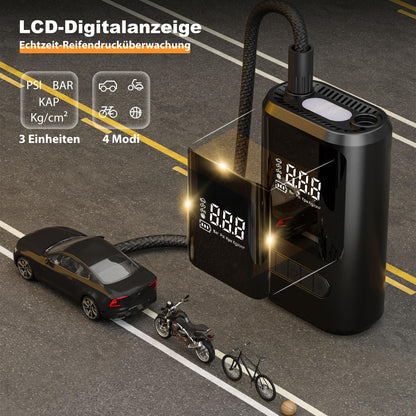 ZORUMAN 6000mAh Mini Portable Electronic Air Pump, 150PSI Battery, Electric Bike Pump with Digital Display and Emergency Lighting, Pump for Car, Motorcycle, Bicycles, Balls.