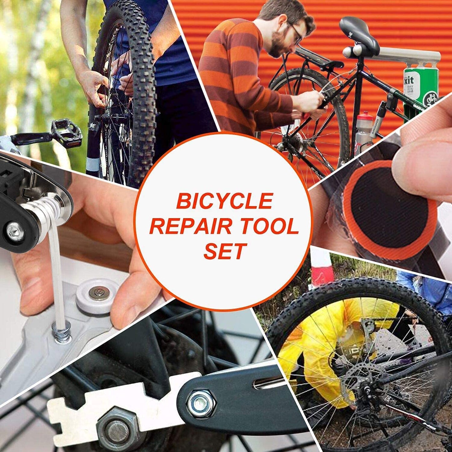 URBZUE Bike Repair Kit, 16-in-1 tool set for bicycle multitool kit. Multi-functional tool for mountain bike without bike symbol. Reflective strips included.