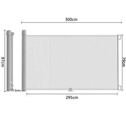 VA-Cerulean Stair Gate Door Gate Retractable for Kids and Baby, 300 cm Lockable Dog Gate Barrier, Stair Gate Pet Barrier, Gray