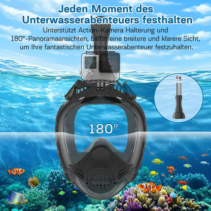 Nigecue Adult Snorkel Mask, Full Face Diving Mask with Camera Mount, CO2 Safe, Anti-Fog, 180° Panoramic View, Full Face Snorkeling Mask, Size: L/XL