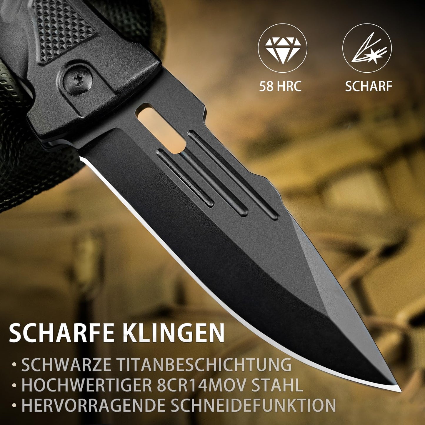 NedFoss DA75 two-hand knife, 10CM pocket knife with seatbelt cutter & glass breaker, legal folding knife with liner lock & ball bearing, survival knife outdoor, rescue knife with clip in gift box.
