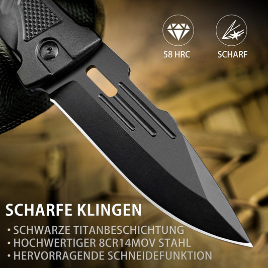 NedFoss DA75 two-hand knife, 10CM pocket knife with seatbelt cutter & glass breaker, legal folding knife with liner lock & ball bearing, survival knife outdoor, rescue knife with clip in gift box.