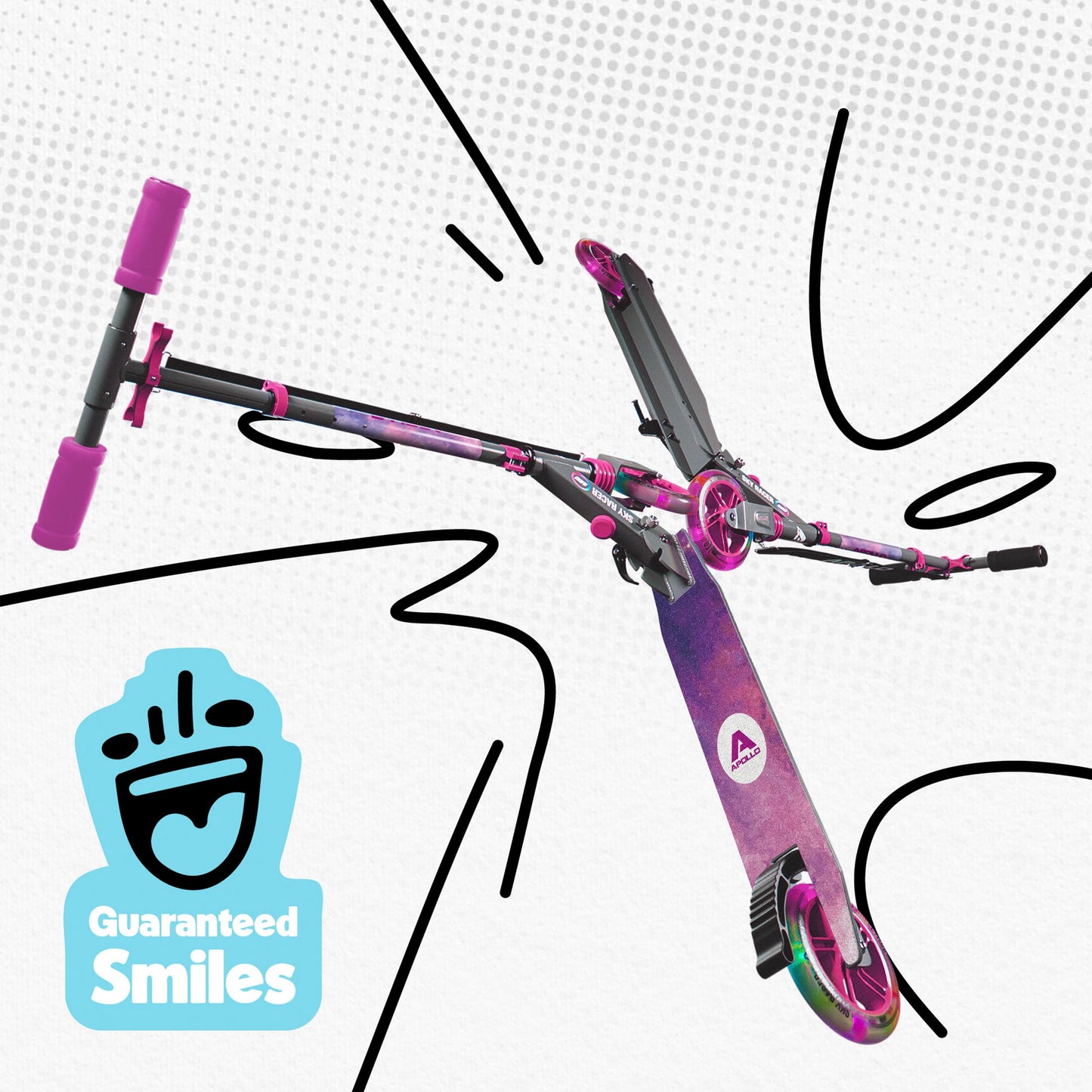 Apollo Skyracer City Scooter with LED light wheels | Scooter for kids 6 years old | City scooter with suspension | Kick scooter for kids and teens | Kids scooter foldable and adjustable in height