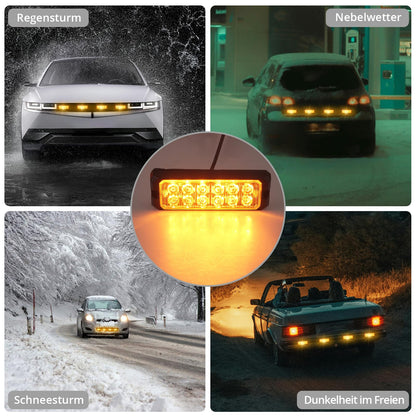 Justech 12LED Warning Light Front Flasher Strobe Light Warning Beacon 12V 24V Waterproof IP68 Emergency Warning Beacon Flashers Flash Module Emergency Light Attention for Emergency, Vehicle, Truck
