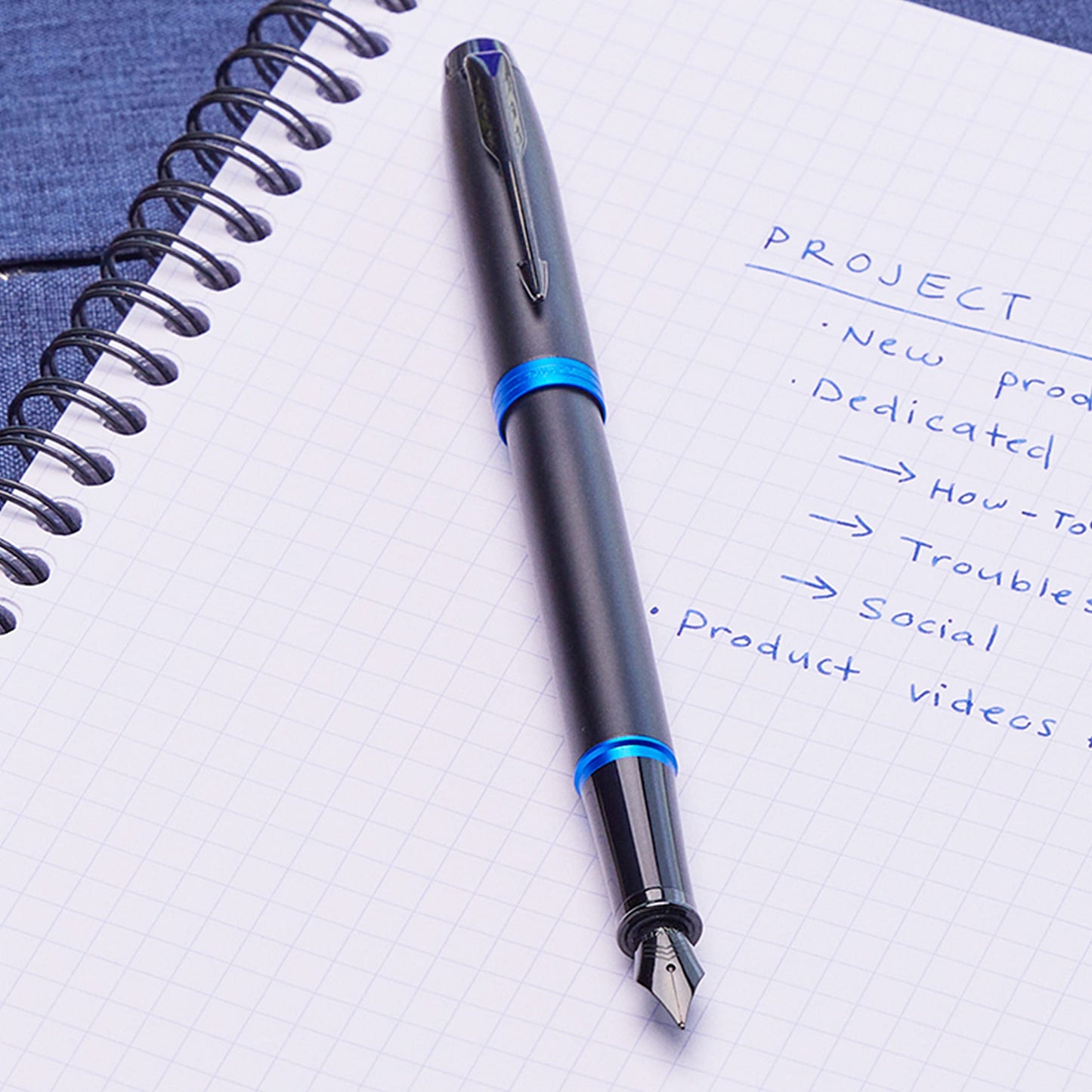 Parker IM Vibrant Rings Ballpoint Pen | satin black with navy blue accents | medium point with blue refill | gift box