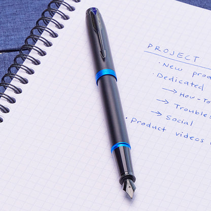 Parker IM Vibrant Rings Ballpoint Pen | satin black with navy blue accents | medium point with blue refill | gift box