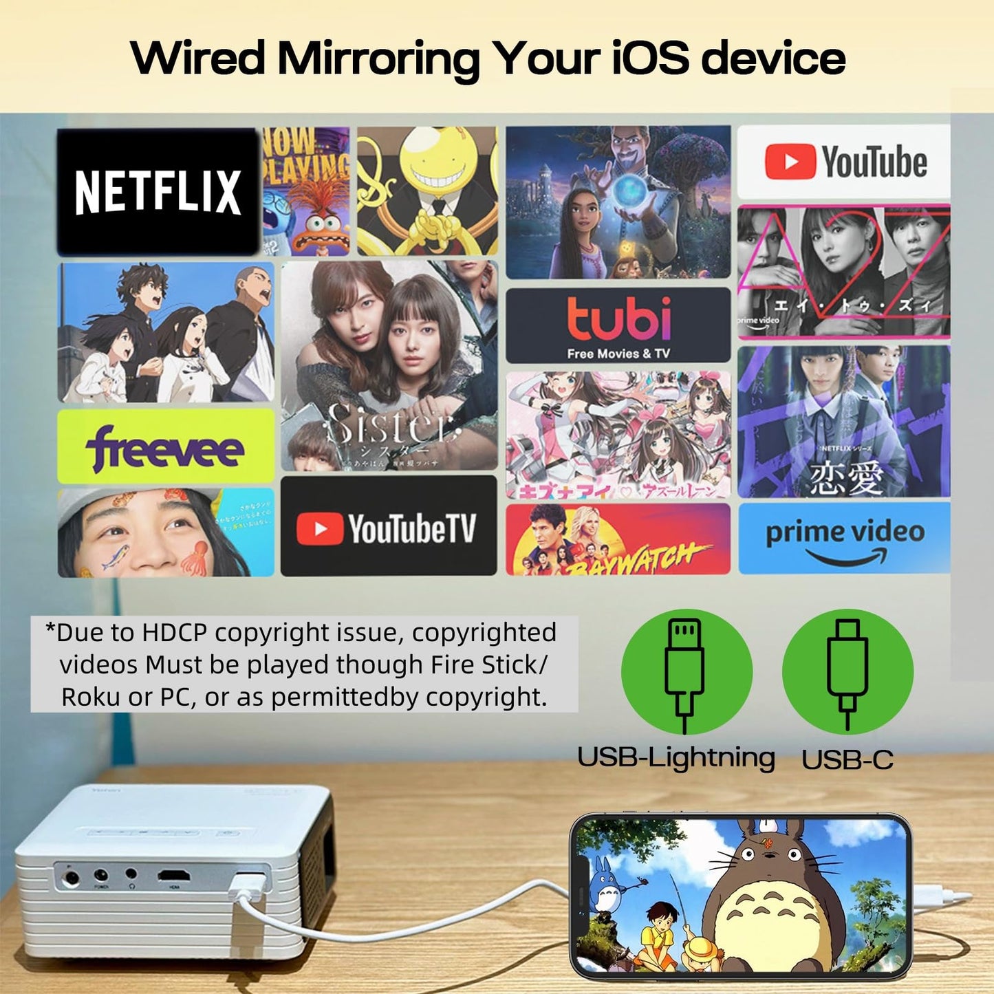 Mini projector for mobile phones, 2025 YOTON Y3 small 1080P supported, 15000L mini projector for home theater, 50% zoom outdoor projector compatible with HDMI/USB/Phone/PS5/TV Stick/The best choice for kids.