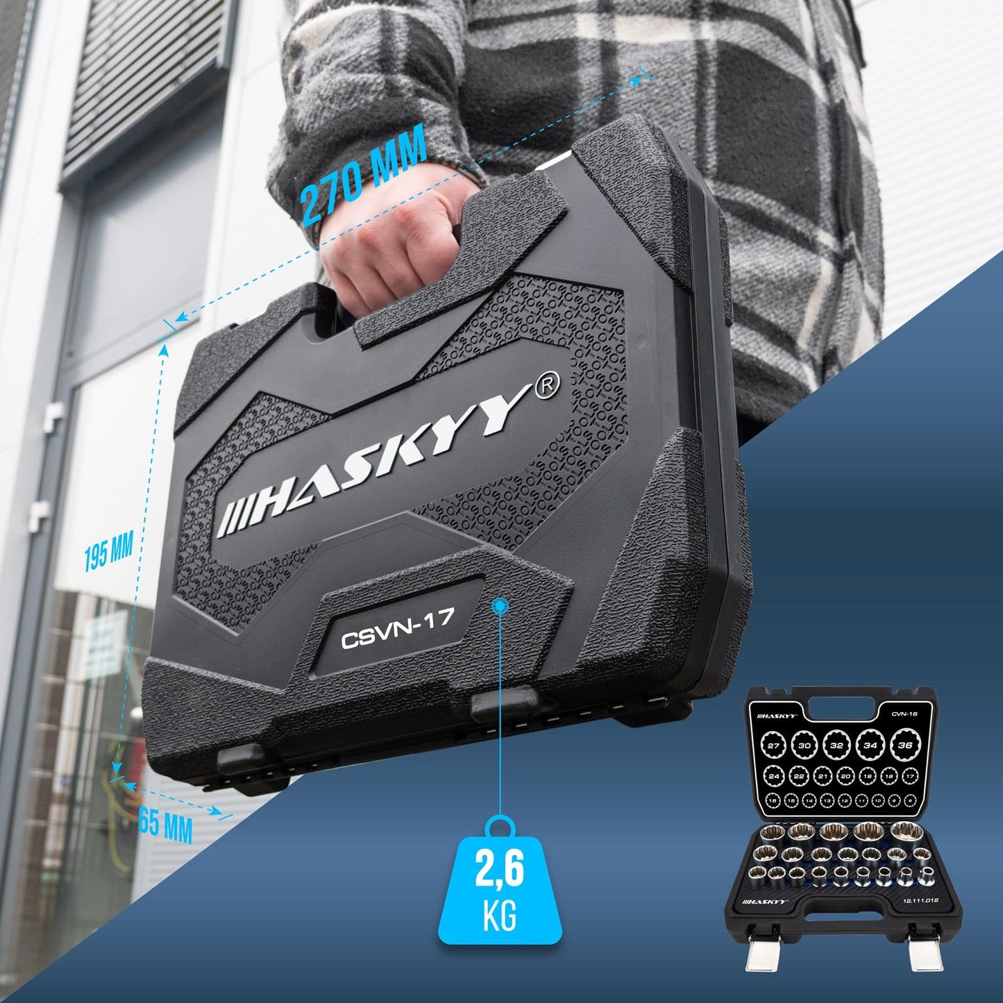 HASKYY Socket Set Multi-tooth XZN 8-36mm Socket Wrench Nut Box Set 6 and 12 Point 1/2" Inch Torx Sockets System 21-piece External Multi-tooth Screwdriver Set