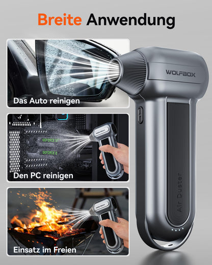 WOLFBOX MF100 Electric Air Duster - 150000RPM Super Power Cordless Air Duster, rechargeable air blower, 3-speed adjustable mini blower, dust blower for computer, keyboard, outdoor, home, and car.