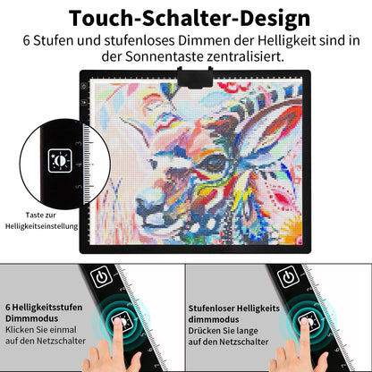 A3 light table with bag, wirelessly battery-operated light box. 3 colors dimmable and 6 brightness levels light board for tracing, rechargeable light pad for diamond painting, sketching.