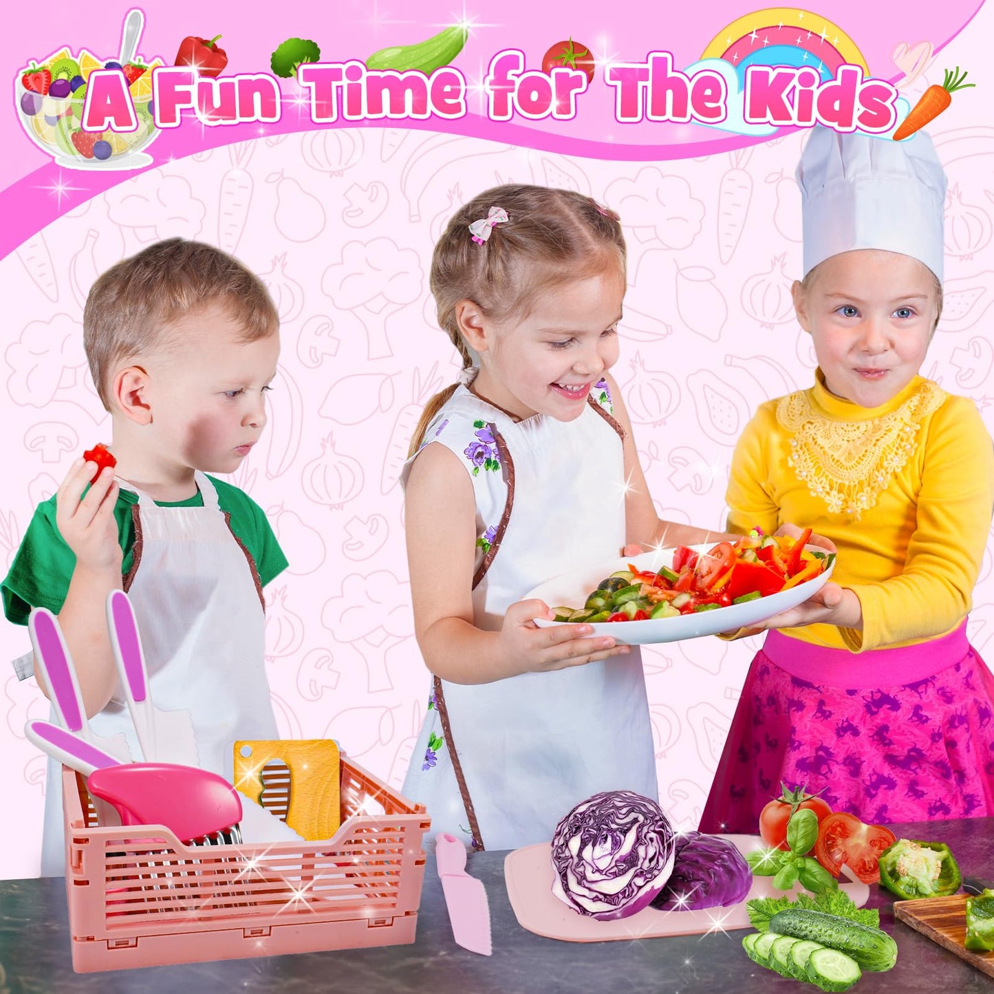 JoltJive kids' knife, kids' knife for 1 2 3 4 5 6 year olds Kids' kitchen with foldable storage box and wavy cutter, Montessori toy as Christmas and birthday gift