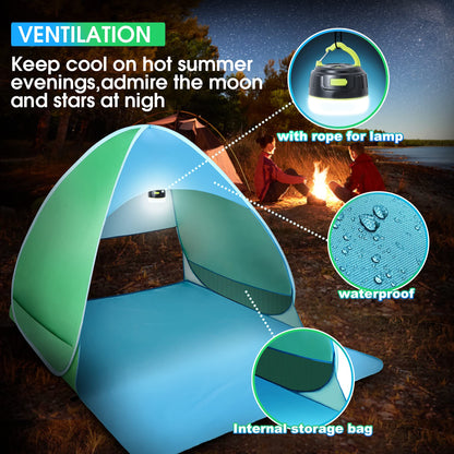 WONSEFOO Beach Tent UV Protection 50+ | 2-3 Person Beach Shelter | Pop-up Waterproof Portable Instant Tent | Beach Canopy for Family Camping Garden Beach