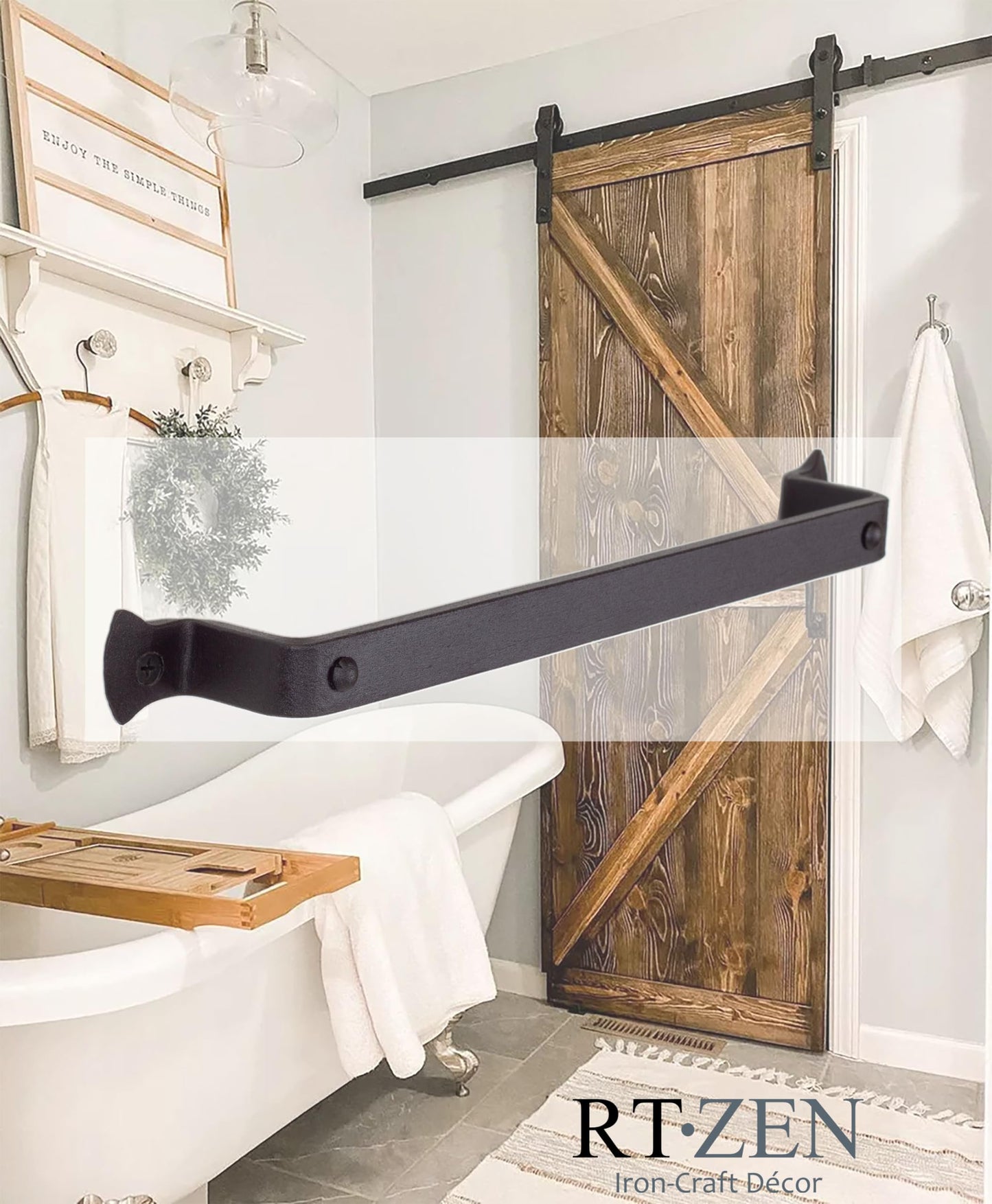 RTZEN Rustic modern hand towel holder made of wrought iron | Decorative 30.5 cm large for kitchen, bathroom, etc. Stylish wall mount dish towel rack handcrafted metal easy installation