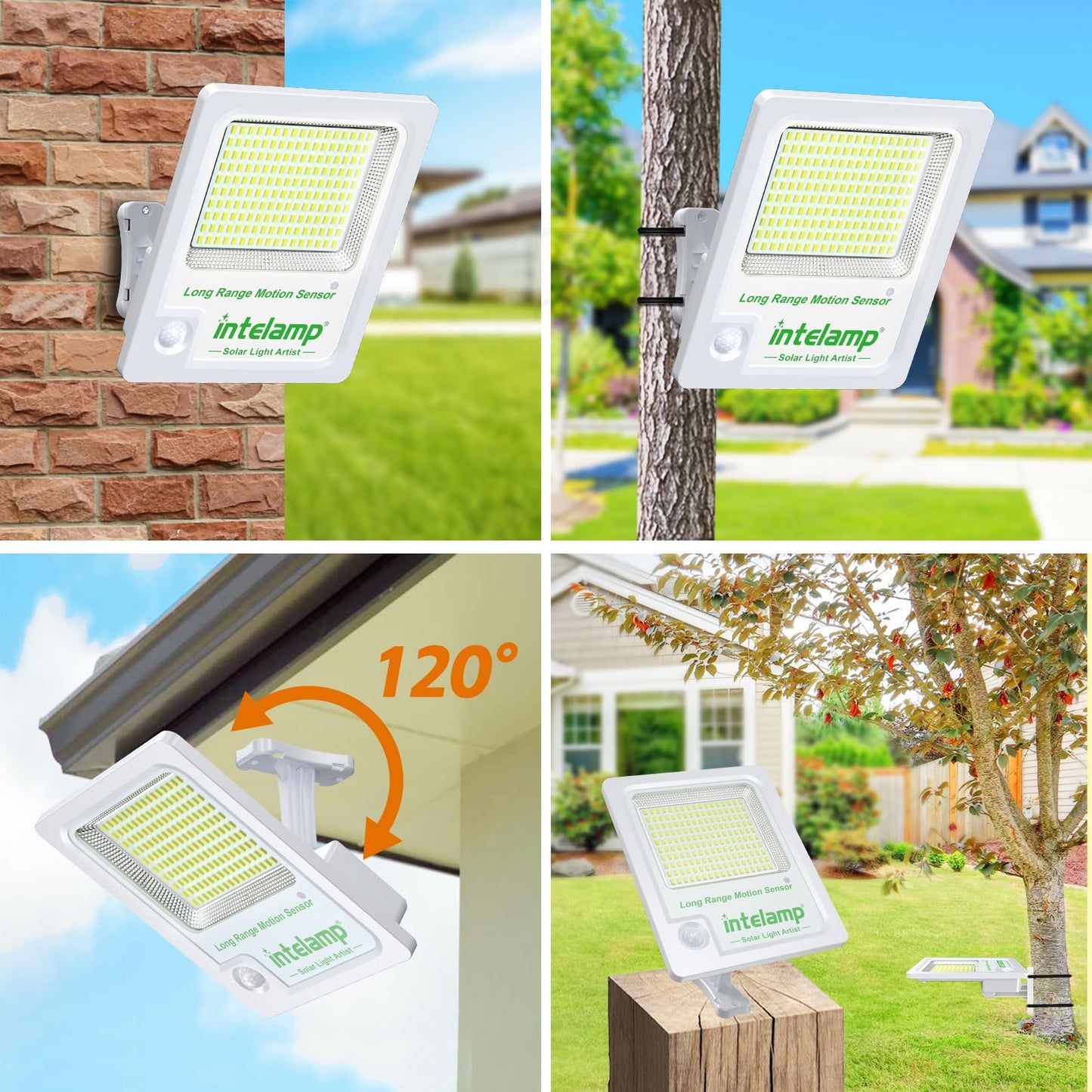 INTELAMP outdoor solar lights with motion sensor, 12000mAh 3000LM Solar Spotlights Super Bright 170 LED solar lights for outdoor with remote control Solar lamp for outdoor areas with 5m cable, IP65