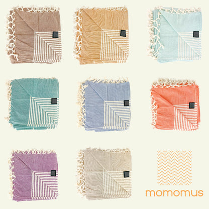 MOMOMUS Fouta XXL, sand-free, with fringes - Large beach towel XXL, made of cotton, sand repellent - Ideal for beach picnics - Turquoise, 210x240 cm