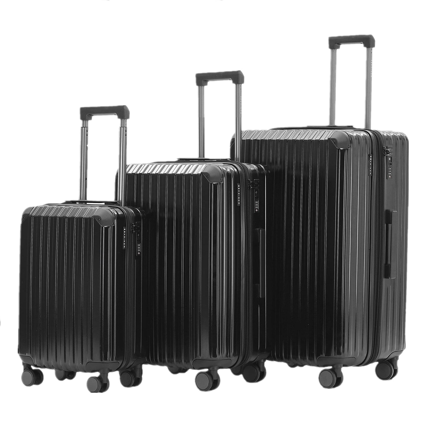 Münicase M816 TSA Lock Suitcase Luggage Set Hard Shell Suitcase Boardcase (Black, 3pc Set)
