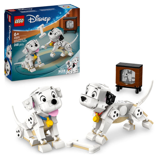 LEGO | Disney Lucky & Penny 101 Dalmatians - Puppies Playset - Animal figures with movable heads, legs & tails - Bones & TV - Gift for girls aged 6+ - 43271