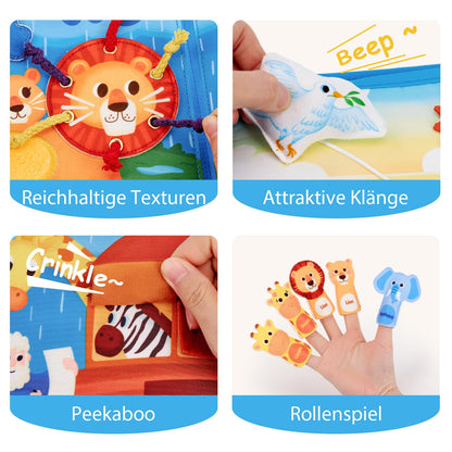 hahaland Quiet Book for 1 year + - Noah's Ark Bible story, 18 classic activities busy board promotes fine motor skills, busy book baptism gift for Montessori toys for 1 2 3 years.