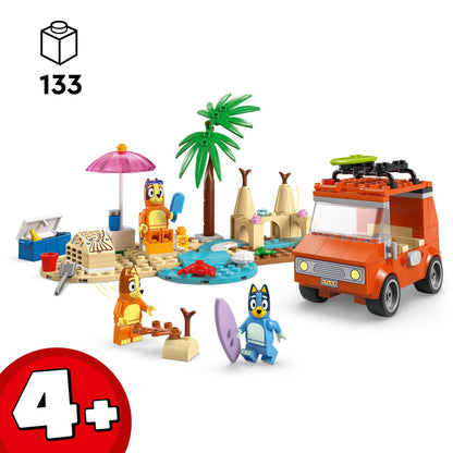 LEGO Bluey: Bluey's Beach & Family Car Trip Toy includes 3 minifigures (Bingo & Chilli), 2 surfboards, a sand castle, and fun accessories. Perfect birthday gift for 4+ year old girls & boys. - 11202