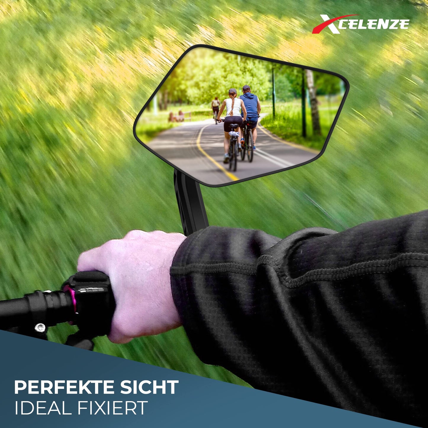 Xcelenze - Bike mirror with extra large mirror surface | impact-resistant real glass | bicycle mirror for handlebars ebike | rear mirror bike mirror for e-bike foldable bike rear mirror (right handlebar end)