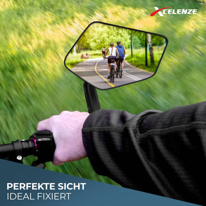 Xcelenze - Bike mirror with extra large mirror surface | impact-resistant real glass | bicycle mirror for handlebars ebike | rear mirror bike mirror for e-bike foldable bike rear mirror (right handlebar end)