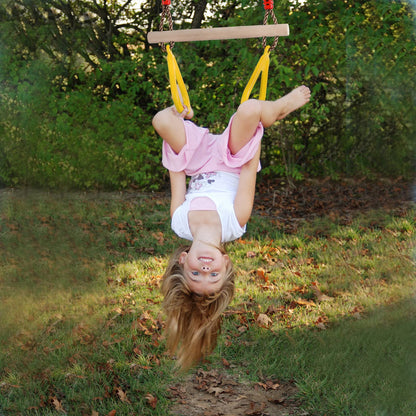 PELLOR Multifunctional Kids Wooden Trapeze Swing with Plastic Rings (Yellow)
