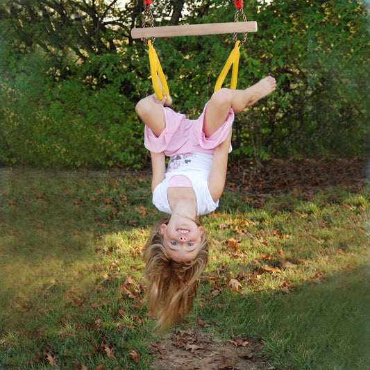 PELLOR Multifunctional Kids Wooden Trapeze Swing with Plastic Rings (Yellow)