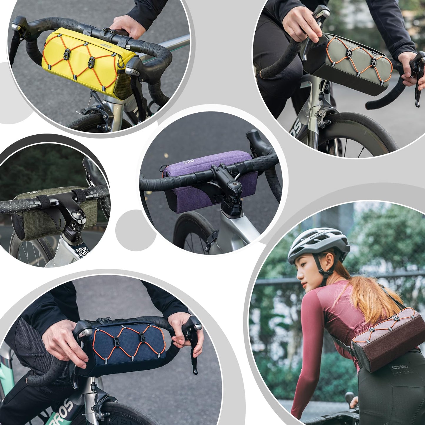 ROCKBROS handlebar bag for bike, front handlebar bag 2.2L with shoulder strap, water-resistant & reflective, suitable for MTB, road bike, gravel, E-Bike, and city bike, yellow.