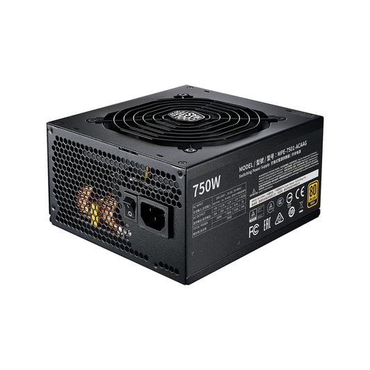 Cooler Master MWE 750 Gold V2, Modular PC Power Supply (EU Plug), 80 Plus Gold, 750 Watt PSU with Flat Cables, 120mm HDB Fan, Temperature Threshold 50°C