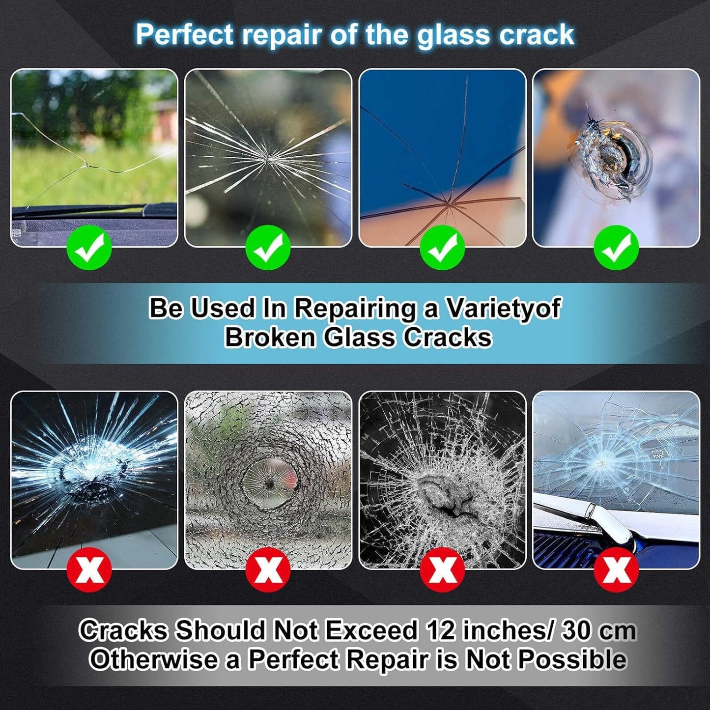 Car Windshield Repair Kit (2Pcs), Windshield Chip Crack Repair Kit, Automotive Windshield Tool for Fixing Chips, Nano Glass Repair Fluid, Star-shaped Crack.