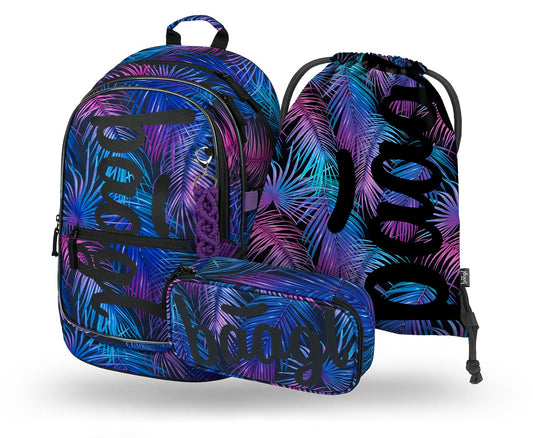 Baagl School Backpack Set for Girls 3 Pieces, School Bag for Primary School, Primary School Satchel with Chest Strap, Ergonomic School Backpack (Palm)