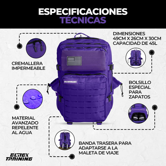 ELITRAINX V2 Military Backpack, 45L, waterproof, Cross-Training, Travel, Sports, Gym, portable, Oxford, 900D by ELITEX TRAINING.