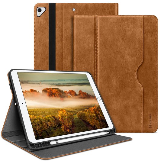 HOLIMET iPad 9th Generation case with pencil holder, 2021/2020/2019 iPad 8/7th Generation PU leather case TPU back cover protective case shockproof, auto sleep/wake for 10.2 inch iPad 9-Brown