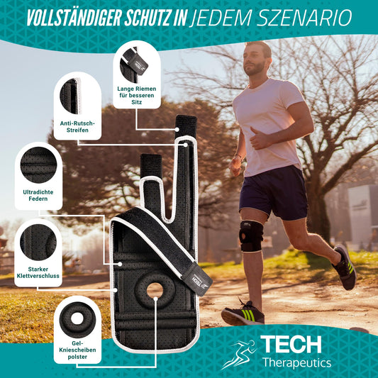 Tech Therapeutics adjustable knee brace for women and men - knee orthosis for meniscus and patella, knee brace for support with side stabilizers, knee support for joint pain relief and arthritis