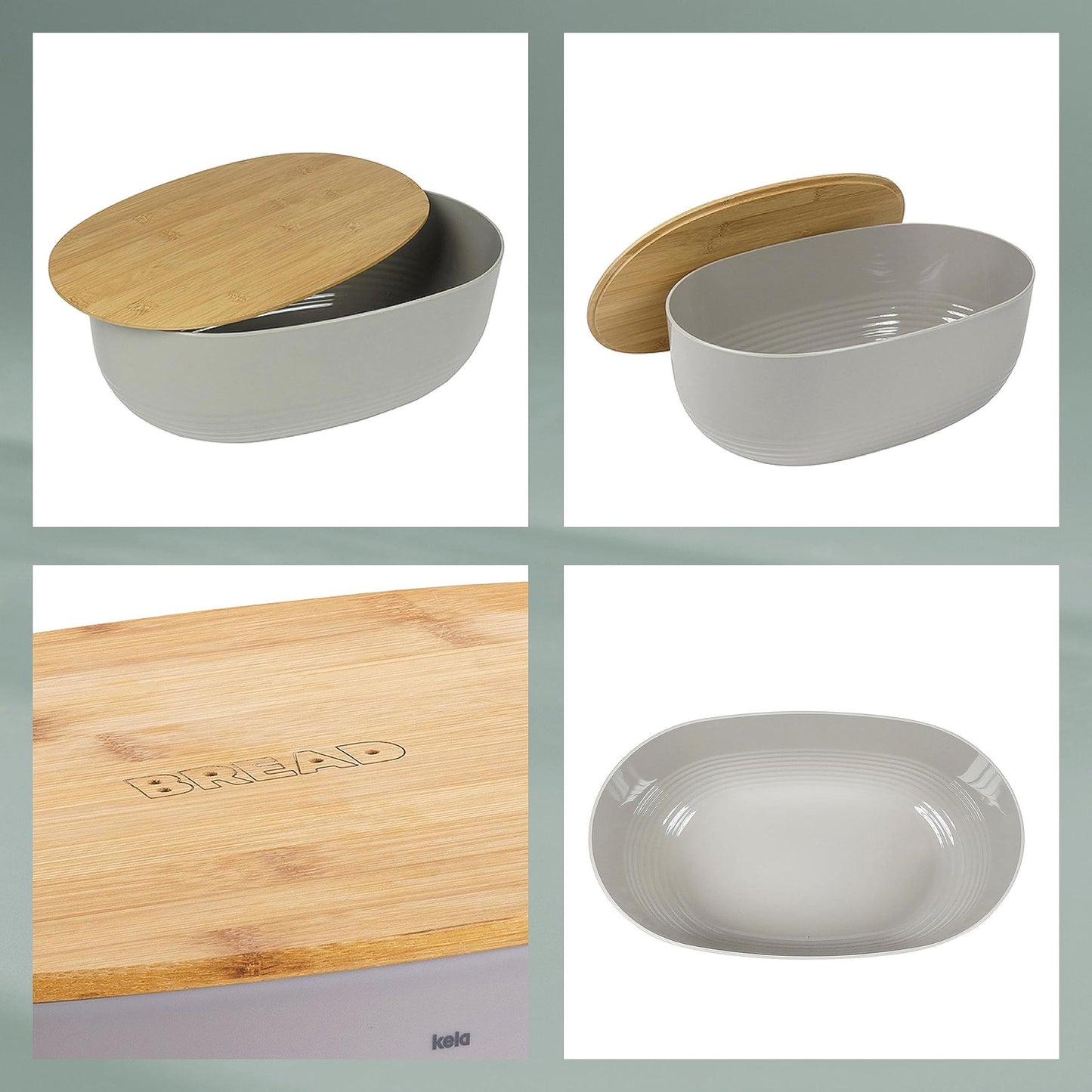kela Bread Box grey with ventilation holes in bamboo lid 37.5x23x14cm, plastic bread bin, NAMUR, bread storage box